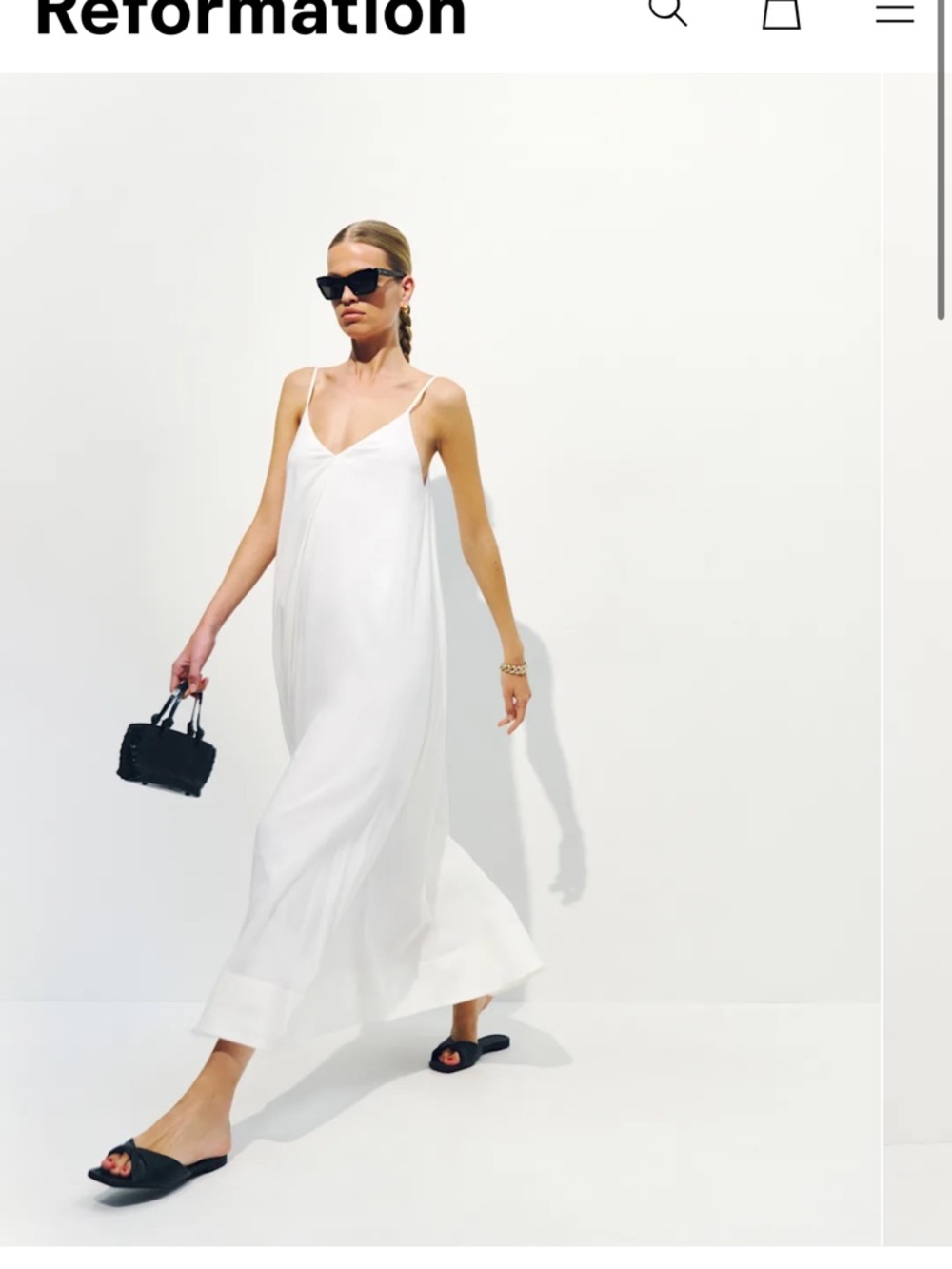 Reformation White V-Neck Slip Maxi Dress